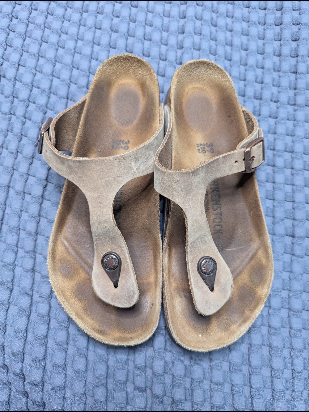 Birkenstock Gizeh Thong Sandals Oiled Leather Tobacco Brown Size 39 Narrow